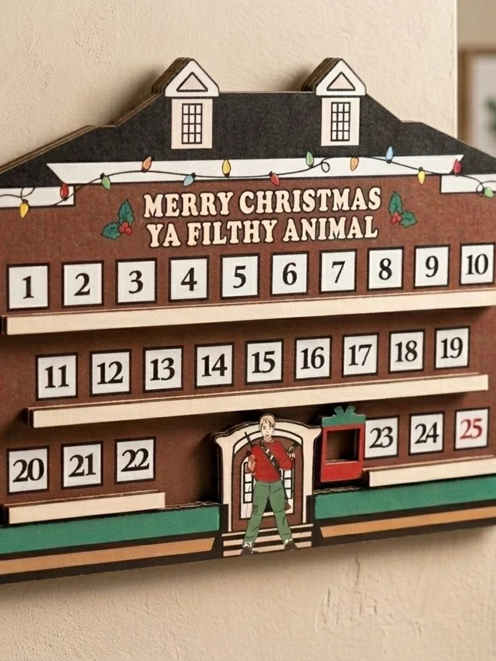 Collectable Painted Wood Naughty Christmas Countdown House